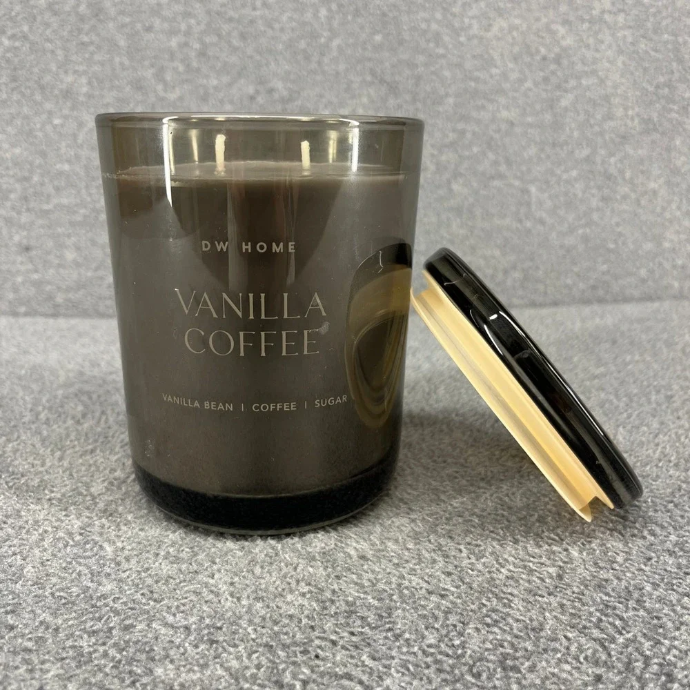 DW Home Vanilla Coffee Scented Candle 15.7 oz Brown Smoked Glass 2-Wick Jar New